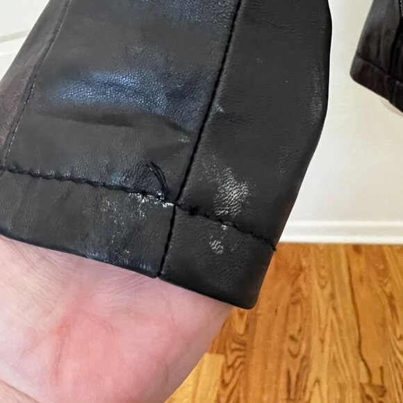 Marc New York Olive Leather Moto Jacket Zip Banded Collar Medium - Picture 15 of 16